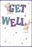 Radiating playful optimism, this get well card captures the essence of comfort that Watford locals value in thoughtful gestures. The clean, creamy backdrop sets the scene for two darling companions-a teddy bear with a gentle, fluffy frame and a joyous puppy whose ears drape in waves-teaming up to bring an encouraging message. Their cheerful forms seemingly leap forward, their paws and noses anchored on robust, colourful letters that joyfully proclaim 'Get Well.' The hues-ranging from indigo to teal-bring a burst of vibrancy, reminiscent of hand-picked arrangements delivered throughout Watford's residential streets and bustling centre. Sprinkles of twinkling stars in blue and purple shimmer across the card, amplifying a sense of hope and magical possibility. The meticulous illustration, from the soft tufts on the bear's coat to the puppy's inviting eyes, is so tactile that it conjures the cosiness of a knitted blanket or the fresh scent of spring flowers brightening a patient's room. This design, full of warmth and sincerity, offers not only a sentiment but an emotional embrace-crafted to cheer and encourage friends or loved ones recuperating in the heart of Watford.